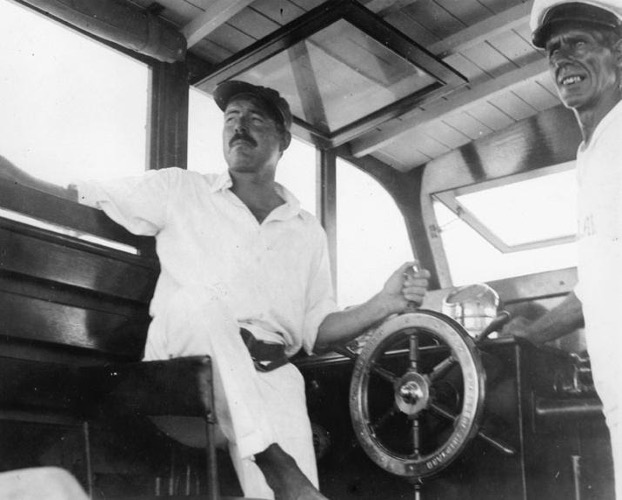 Ernest Hemingway and Carlos Gutierrez aboard the Pilar in Key West